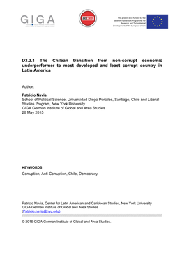 D3.3.1 the Chilean Transition from Non-Corrupt Economic Underperformer to Most Developed and Least Corrupt Country in Latin America