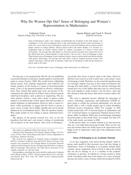 Sense of Belonging and Women's Representation in Mathematics