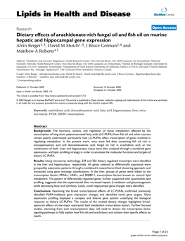 Dietary Effects of Arachidonate-Rich