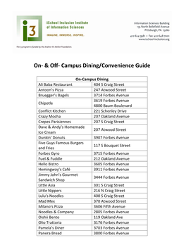 On-‐ & Off-‐ Campus Dining/Convenience Guide