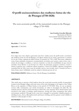 O Perfil Socioeconômico Das Mulheres Forras Da Vila De Pitangui (1750-1820)
