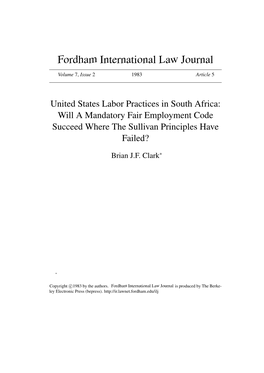 United States Labor Practices in South Africa: Will a Mandatory Fair Employment Code Succeed Where the Sullivan Principles Have Failed?