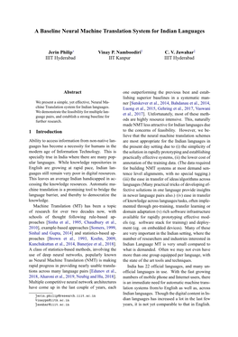 A Baseline Neural Machine Translation System for Indian Languages