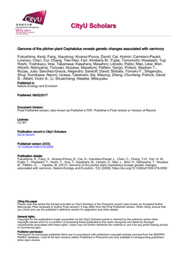 Genome of the Pitcher Plant Cephalotus Reveals Genetic Changes Associated with Carnivory