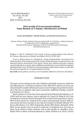 First Records of Arcyria Marginoundulata Nann.-Bremek