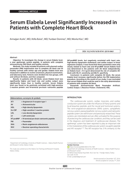 Serum Elabela Level Significantly Increased in Patients with Complete Heart Block