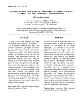 1 Taxonomic Significance of Foliar Dermotypes And