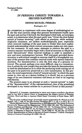 IN PERSONA CHRISTI: TOWARDS a SECOND NAIVETE DENNIS MICHAEL FERRARA Washington, D.C