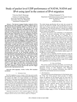 Study of Packet Level UDP Performance of NAT44, NAT64 and Ipv6 Using Iperf in the Context of Ipv6 Migration