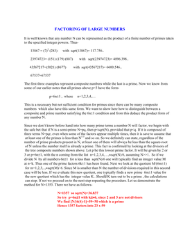 Factoring of Large Numbers