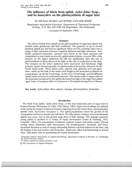 The Influence of Black Beaq Aphid, Aphis Fabae Scop., and Its Honeydew on the Photosynthesis of Sugar Beet