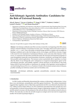 Anti-Idiotypic Agonistic Antibodies: Candidates for the Role of Universal Remedy