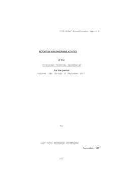 Report on Work Programme Activities of the CCOP/SOPAC Technical Secretariat, for the Period 1 October 1986 Through 30 September 1987