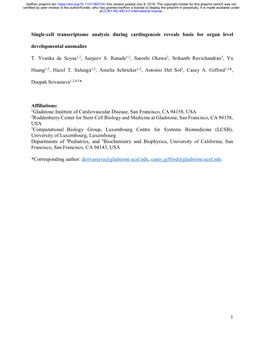 Single-Cell Transcriptome Analysis During Cardiogenesis Reveals Basis for Organ Level
