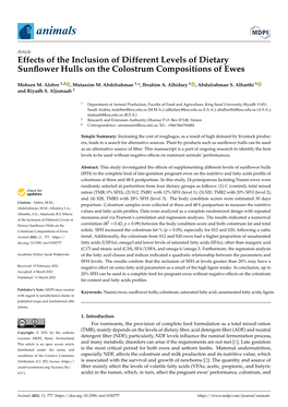 Effects of the Inclusion of Different Levels of Dietary Sunflower Hulls on the Colostrum Compositions of Ewes