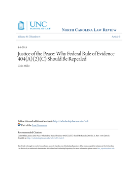 Why Federal Rule of Evidence 404(A)(2)(C) Should Be Repealed Colin Miller