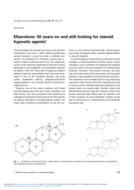 Eltanolone: 50 Years on and Still Looking for Steroid Hypnotic Agents!