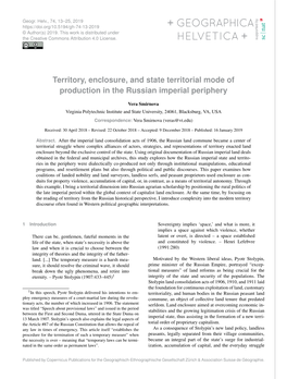 Territory, Enclosure, and State Territorial Mode of Production in the Russian Imperial Periphery