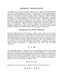 Harmonic Progressions Dominant to Tonic Motion V