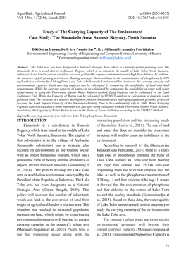 Study of the Carrying Capacity of the Environment Case Study: the Simanindo Area, Samosir Regency, North Sumatra