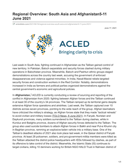 Regional Overview: South Asia and Afghanistan5-11 June 2021