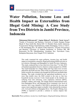 Water Pollution, Income Loss and Health Impact As Externalities from Illegal Gold Mining: a Case Study from Two Districts in Jambi Province, Indonesia