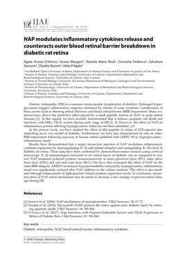 NAP Modulates Inflammatory Cytokines Release and Counteracts Outer Blood Retinal Barrier Breakdown in Diabetic Rat Retina