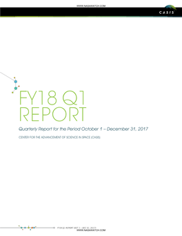 FY18 Q1 REPORT Quarterly Report for the Period October 1 – December 31, 2017