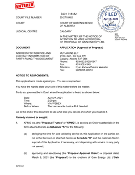 Application (Approval of Proposal) Filed April 19, 2021