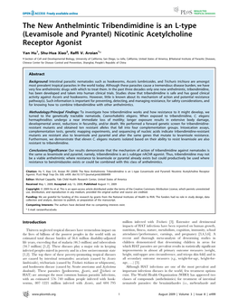 The New Anthelmintic Tribendimidine Is an L-Type (Levamisole and Pyrantel) Nicotinic Acetylcholine Receptor Agonist