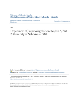 Department of Entomology Newsletter, No. 5, Part 2, University of Nebraska -- 1988