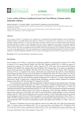 A New Variety of Panax (Araliaceae) from Lam Vien Plateau, Vietnam and Its Molecular Evidence