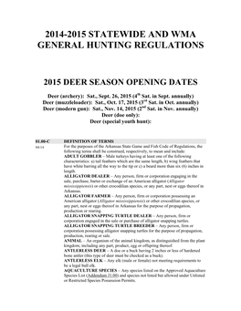 2014-2015 Statewide and Wma General Hunting Regulations