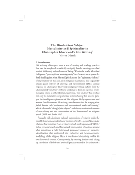 Masculinity and Spirituality in Christopher Isherwood’S Life Writing1 Victor Marsh