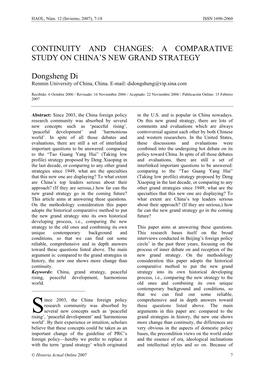 CONTINUITY and CHANGES: a COMPARATIVE STUDY on CHINA's NEW GRAND STRATEGY Dongsheng Di