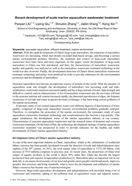 Recent Development of Scale Marine Aquaculture Wastewater Treatment