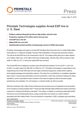 Primetals Technologies Supplies Arvedi ESP Line to U. S. Steel