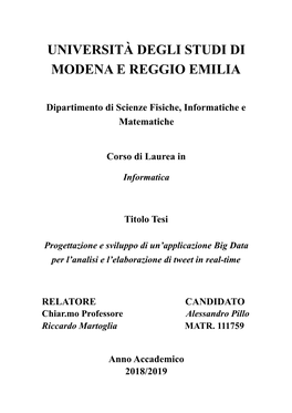 Parte I Studio Delle Tecnologie Utili Per L'analisi, L'elaborazione E L'interrogazione Di Big Data