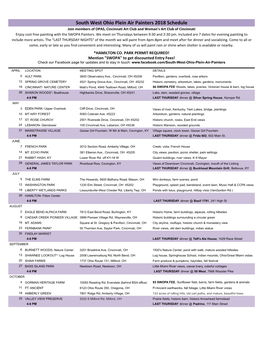 South West Ohio Plein Air Painters 2018 Schedule