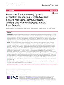 Generation Sequencing Reveals Rickettsia, Coxiella, Francisella