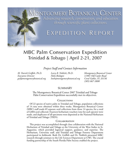 MBC Palm Conservation Expedition Trinidad & Tobago | April 2-21, 2007