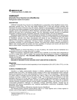 VARIVAX® [Varicella Virus Vaccine Live (Oka/Merck)] Refrigerator-Stable Formulation