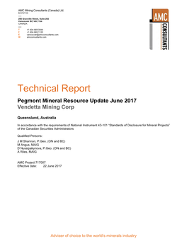 Technical Report Pegmont Mineral Resource Update June 2017 Vendetta Mining Corp