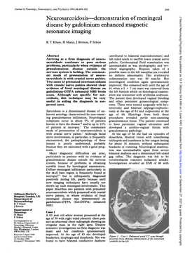 Neurosarcoidosis-Demonstration of Meningeal Disease by Gadolinium