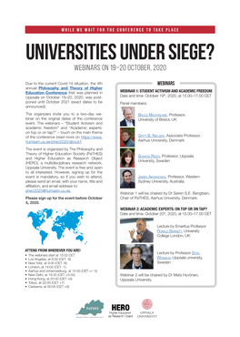 UNIVERSITIES UNDER SIEGE? Webinars on 19–20 October, 2020