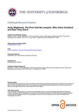 Andy Wightman, the Poor Had No Lawyers: Who Owns Scotland and How They Got It