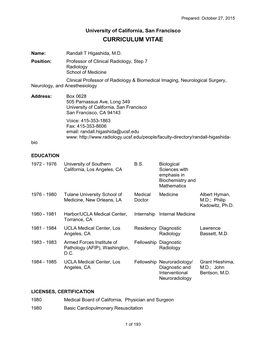 University of California, San Francisco CURRICULUM VITAE