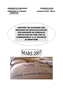 Rapport De Synthese Des Missions De Suivi-Evaluation Des Banques De Cereales Installees En 2005 Par Le Commissariat a La Securite Alimentaire