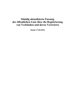 Ständig Aktualisierte Fassung Der Öffentlichen Liste Über Die Registrierung Von Verbänden Und Deren Vertretern