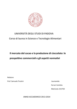 UNIVERSITÀ DEGLI STUDI DI PADOVA Corso Di Laurea in Scienze E Tecnologie Alimentari